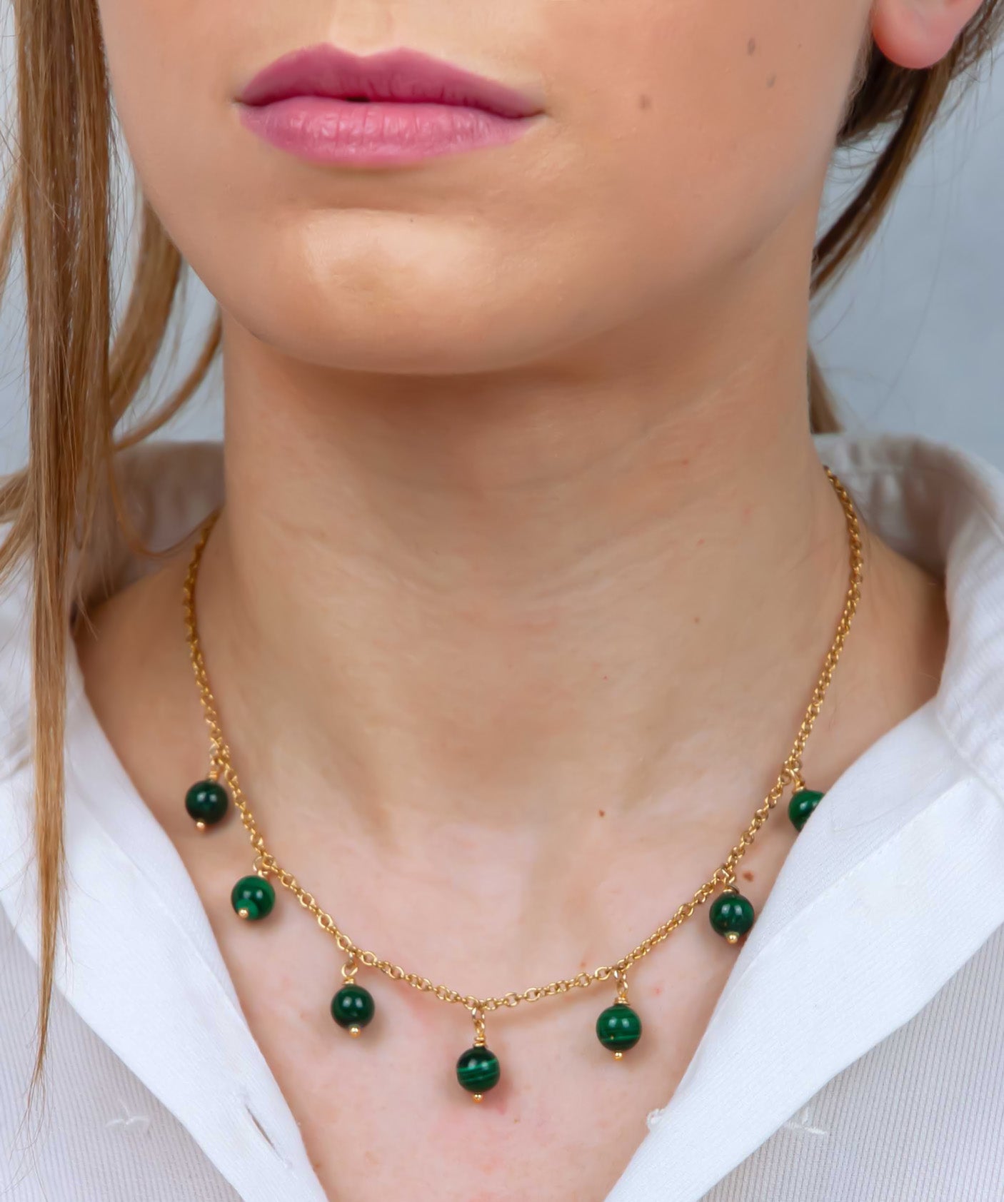 Sirius, Girocollo Malachite Acciaio Dorato