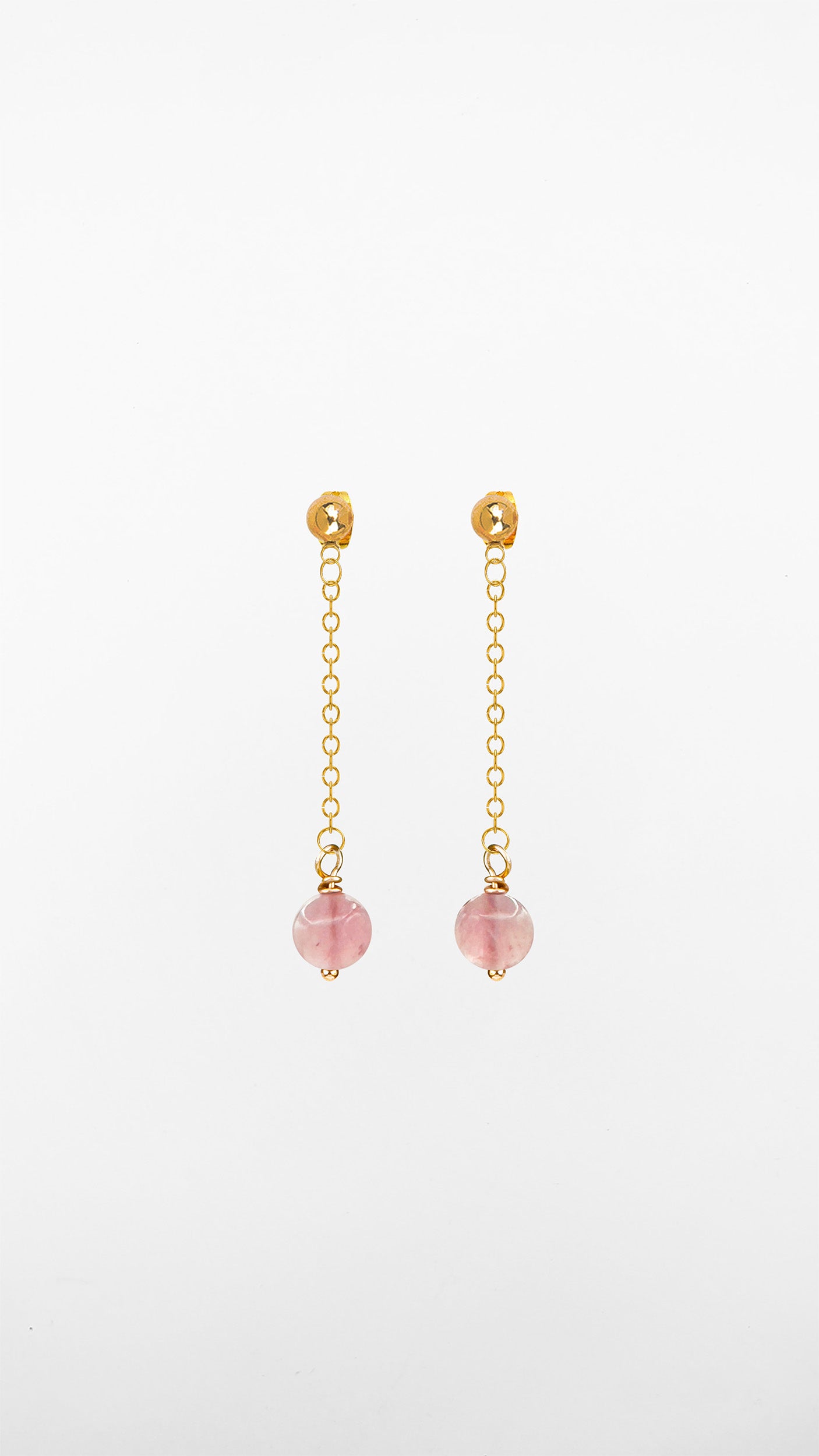 Sirius, Orecchini Quarzo Rosa e Acciaio Dorato