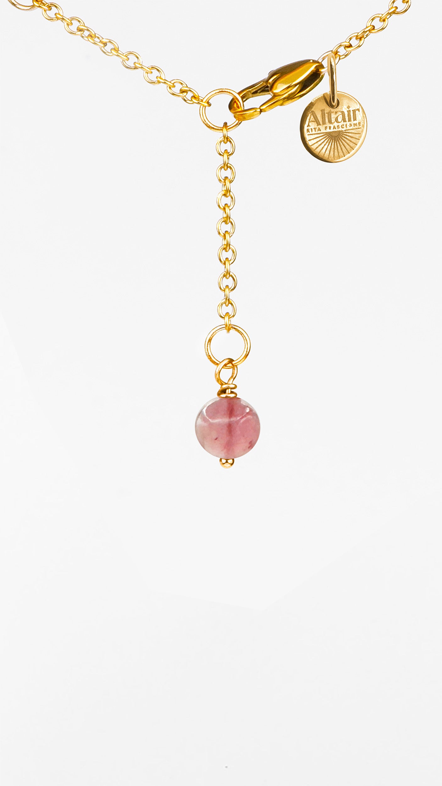Sirius, Girocollo Quarzo Rosa e Acciaio Dorato