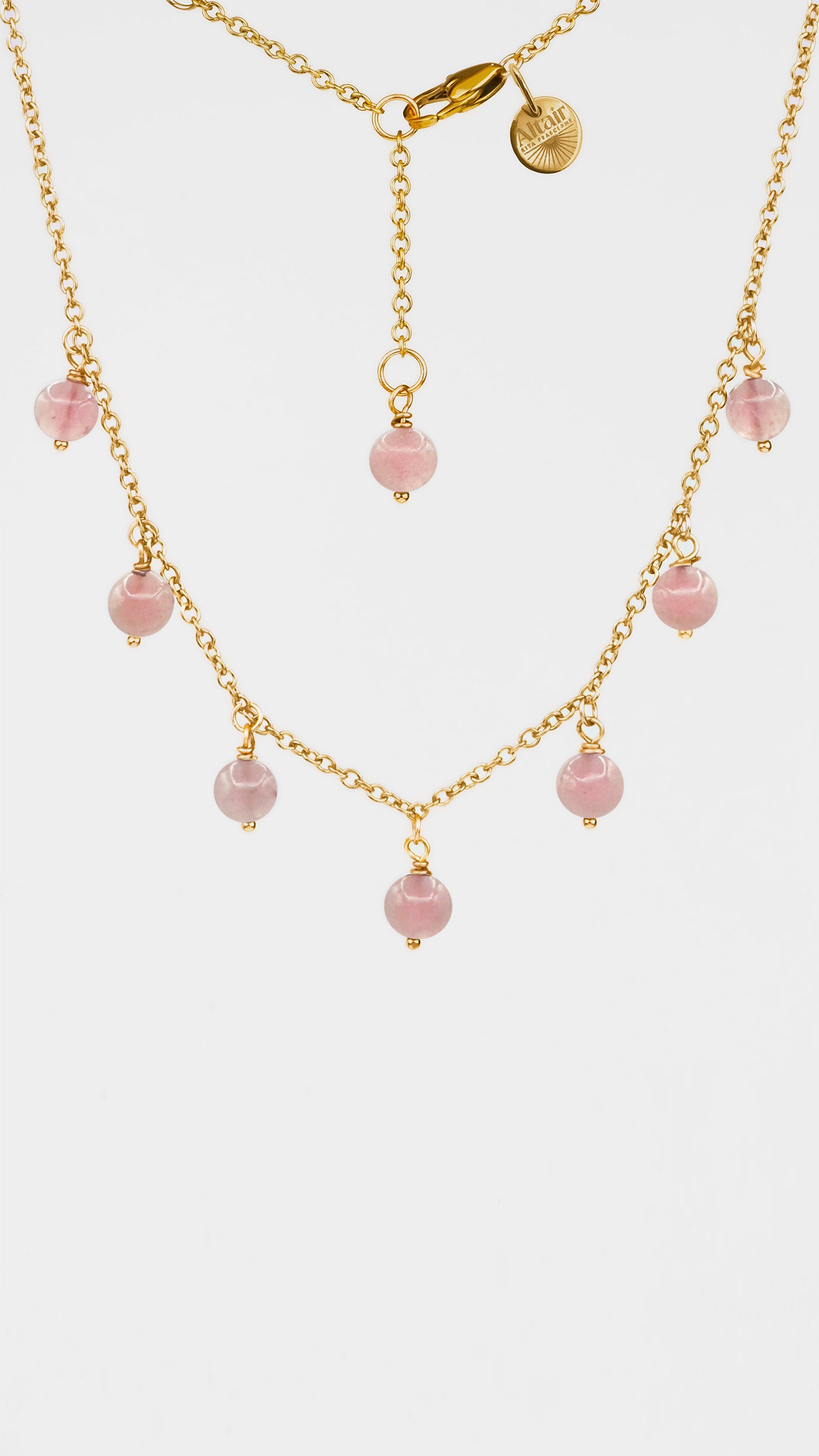 Sirius, Girocollo Quarzo Rosa e Acciaio Dorato