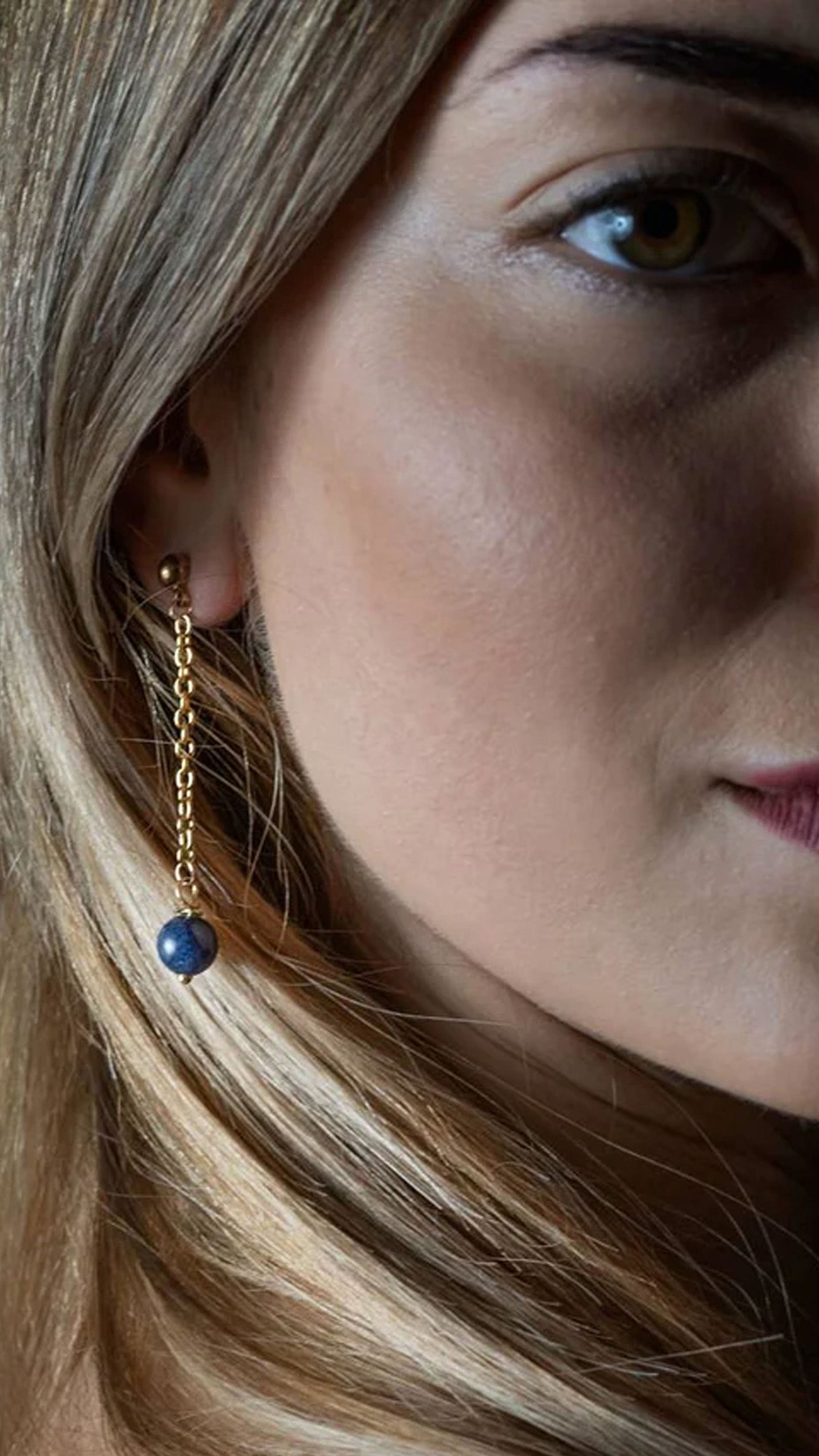 Sirius, Orecchini Sodalite Acciaio Dorato