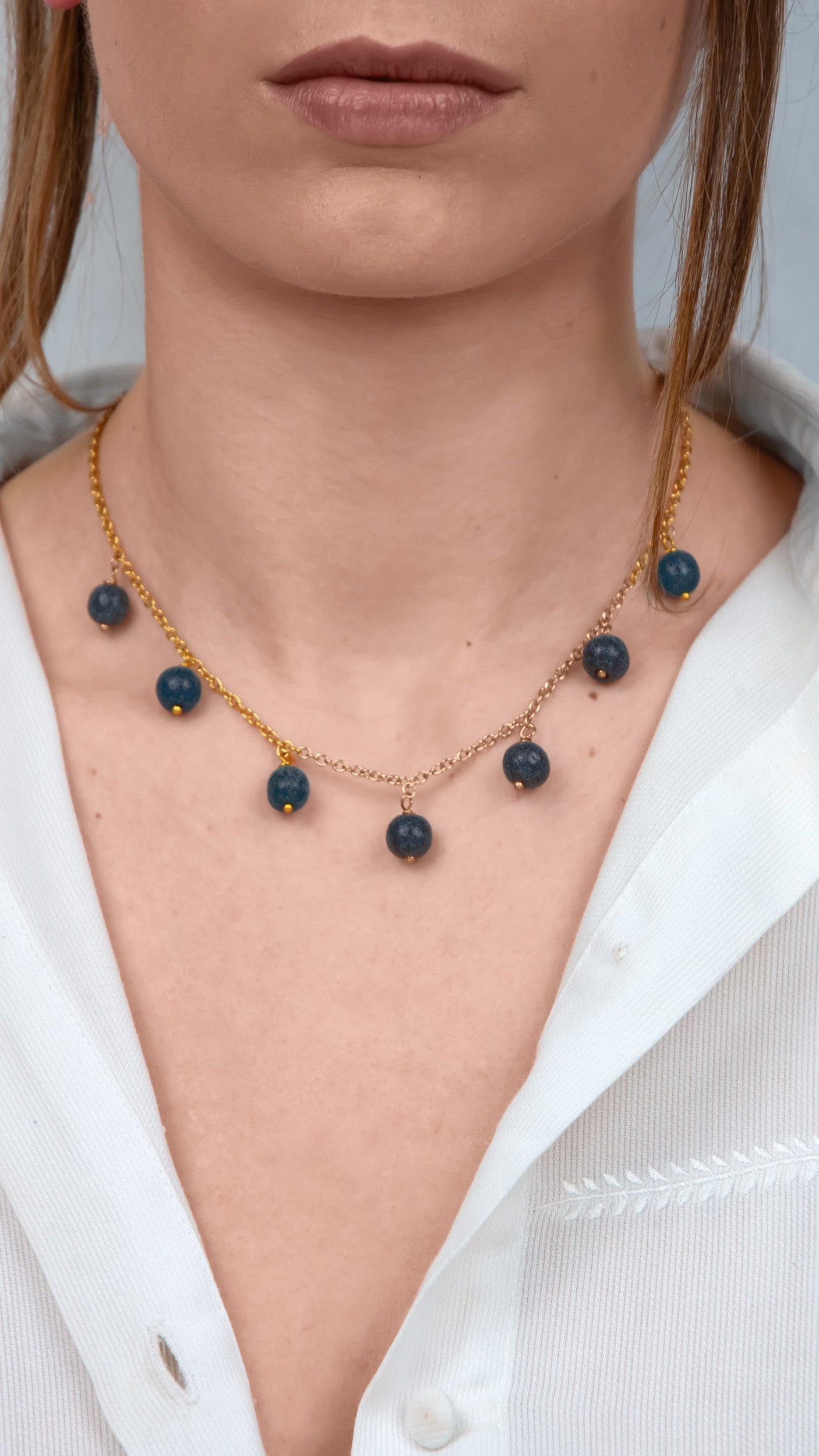 Sirius, Girocollo Sodalite Acciaio Dorato