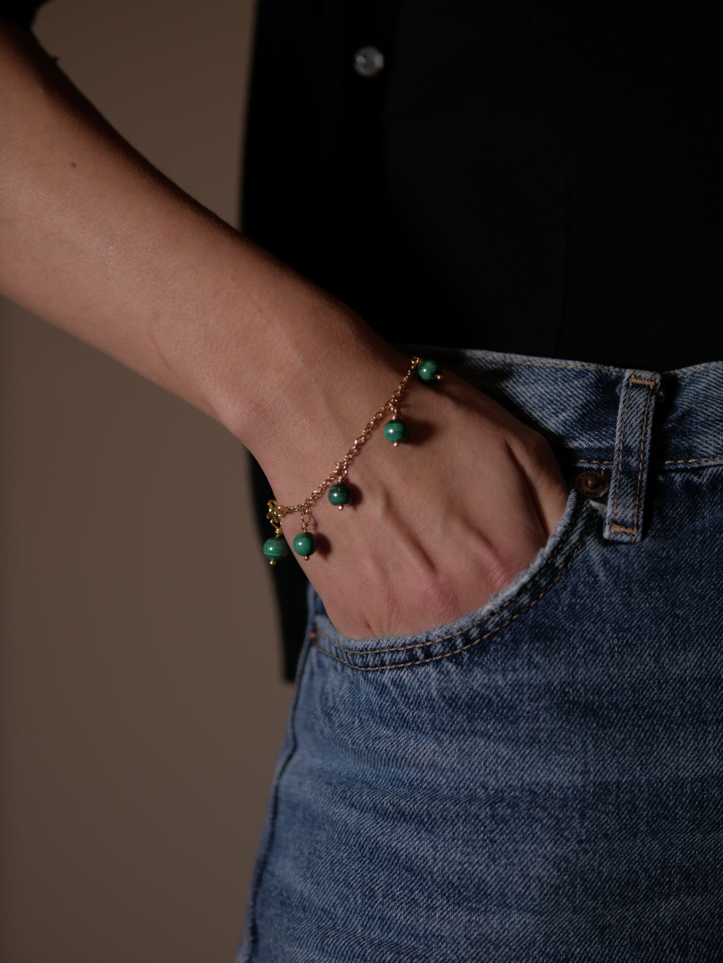 Sirius, Bracciale Malachite Acciaio Dorato