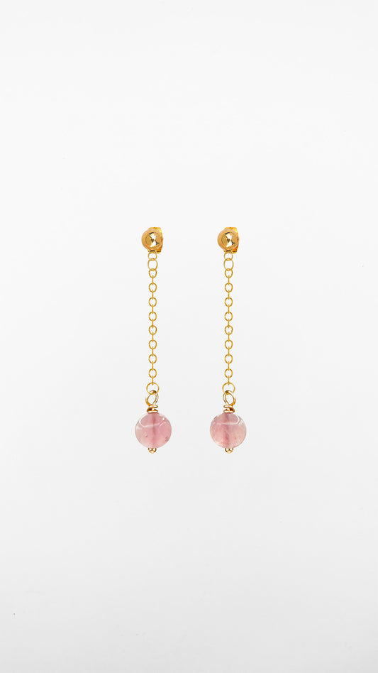 Sirius, Orecchini Quarzo Rosa e Acciaio Dorato