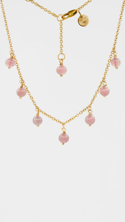 Sirius, Girocollo Quarzo Rosa e Acciaio Dorato