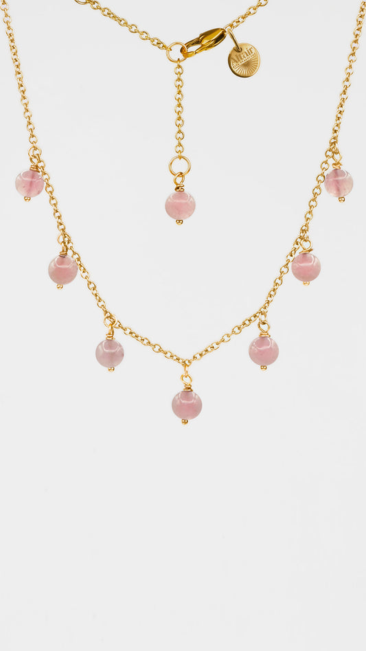 Sirius, Girocollo Quarzo Rosa e Acciaio Dorato