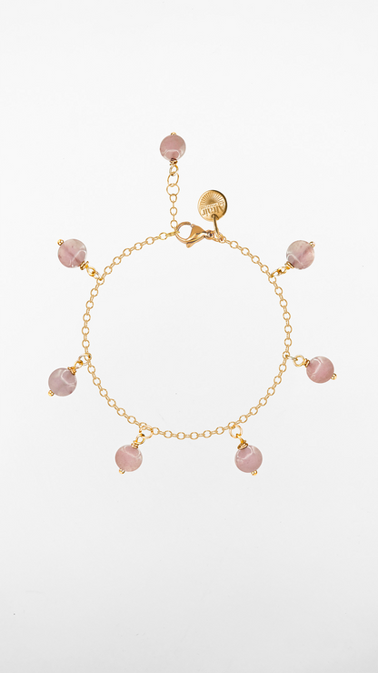 Sirius, Bracciale Quarzo Rosa e Acciaio Dorato