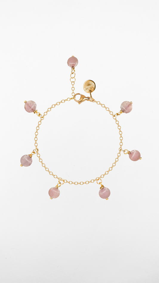 Sirius, Bracciale Quarzo Rosa e Acciaio Dorato