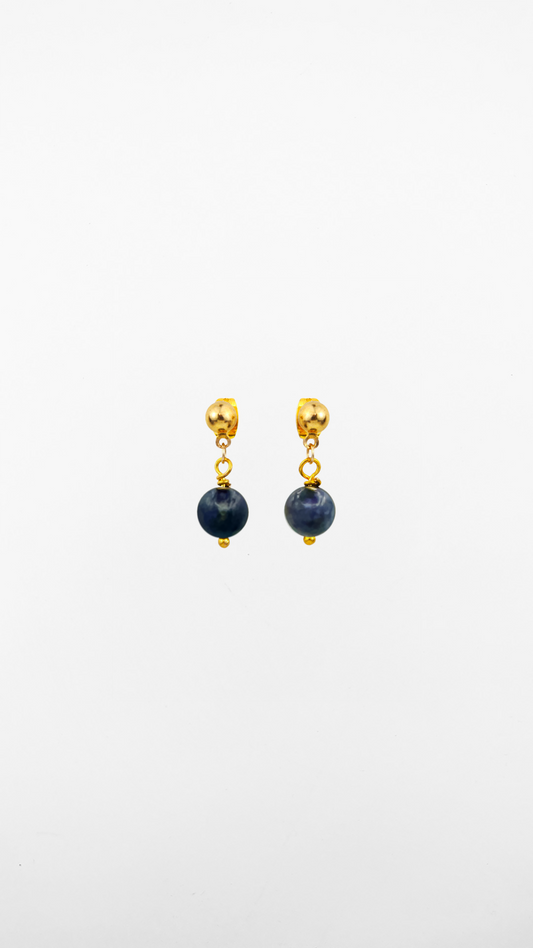 Sirius, Orecchini corti Sodalite Acciaio Dorato